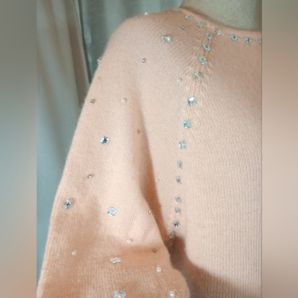 Topshop Crop Angora Crew Neck Crop, orange pearls & jewels 3/4 sleeve, 6 - Picture 12 of 14